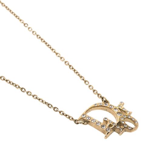 dior oblique crystal gold tone necklace